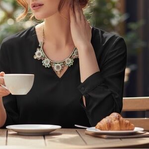 Vintage Glass Beads and Flower Shaped Accents Necklace